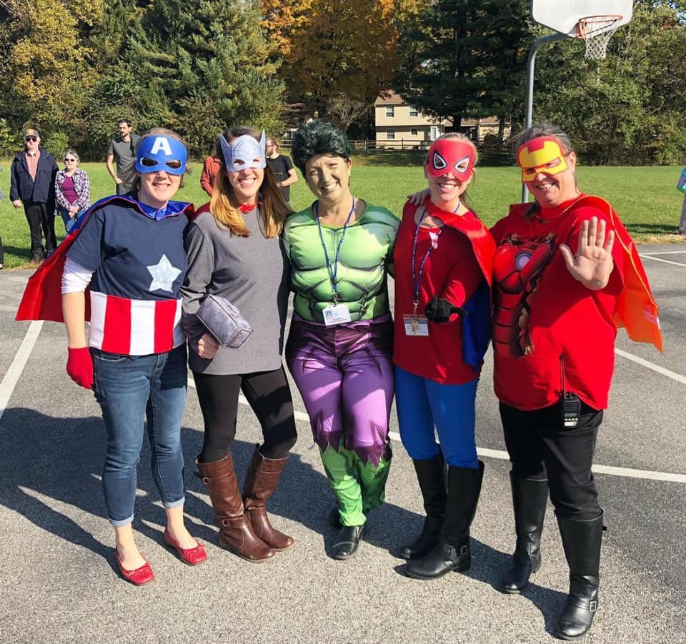 Teachers dressed as characters from The Avengers