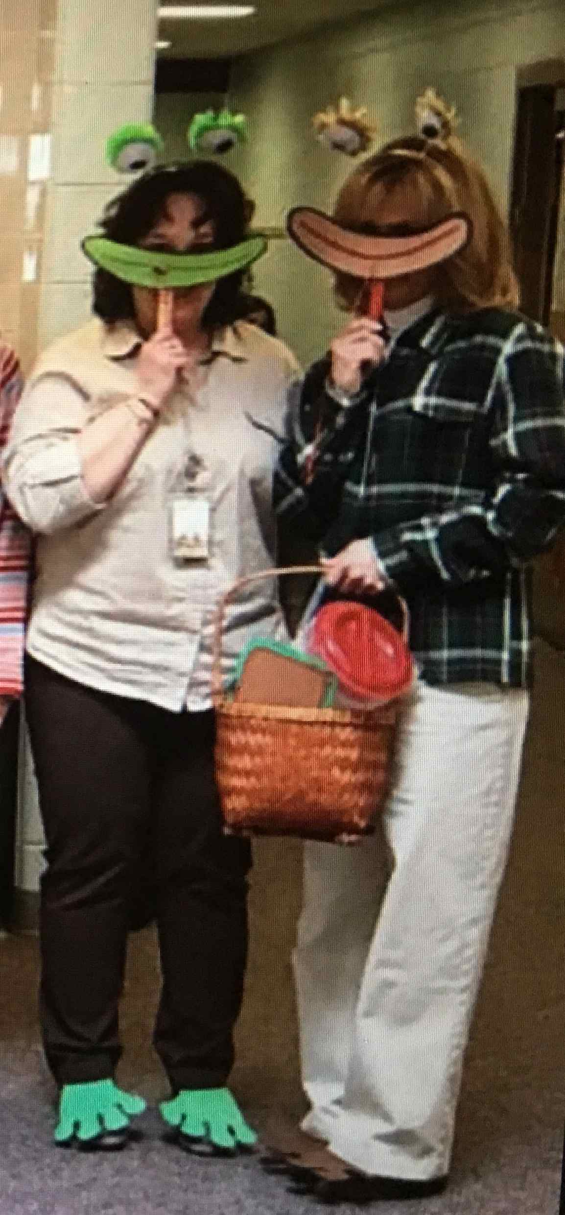 Teachers dressed as characters from Frog and Toad are Friends