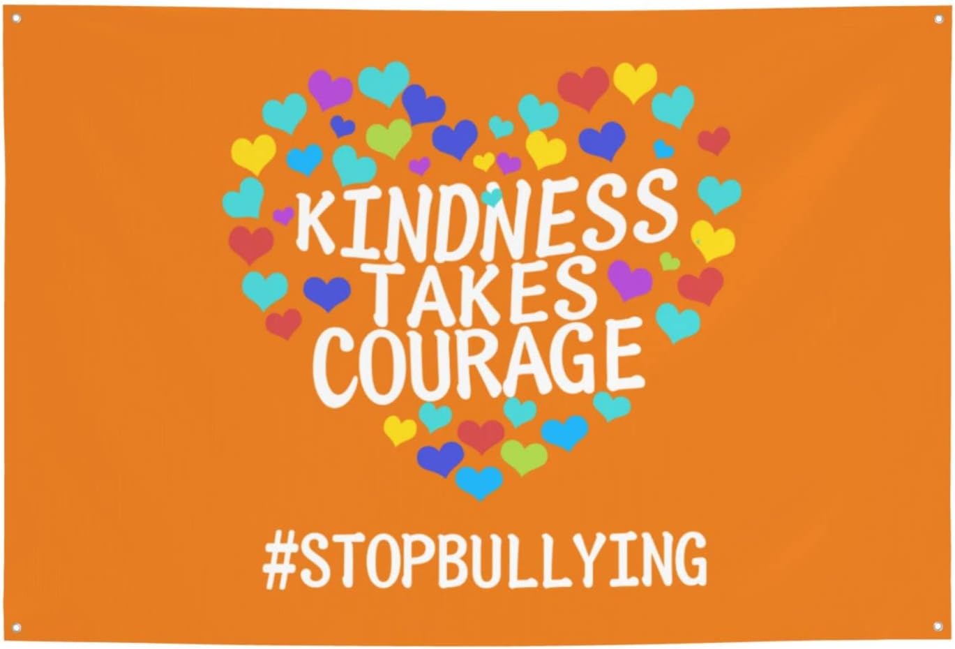 Kindness Takes Courage banner in orange with a heart background. Includes text reading #stopbullying