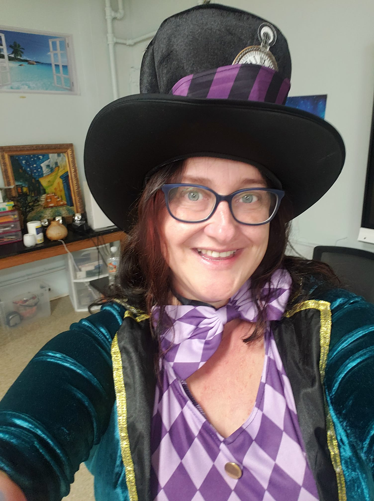 Teacher dressed as the Mad Hatter for Halloween