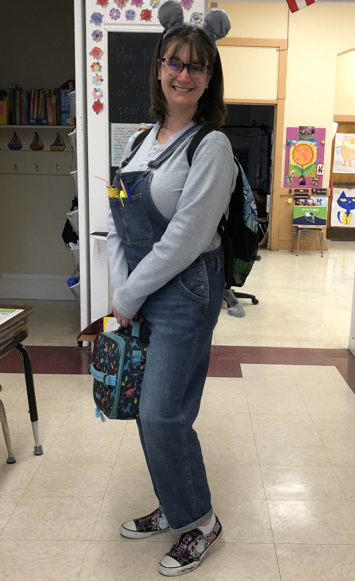 Teacher dressed as the mouse from If You Take a Mouse to School