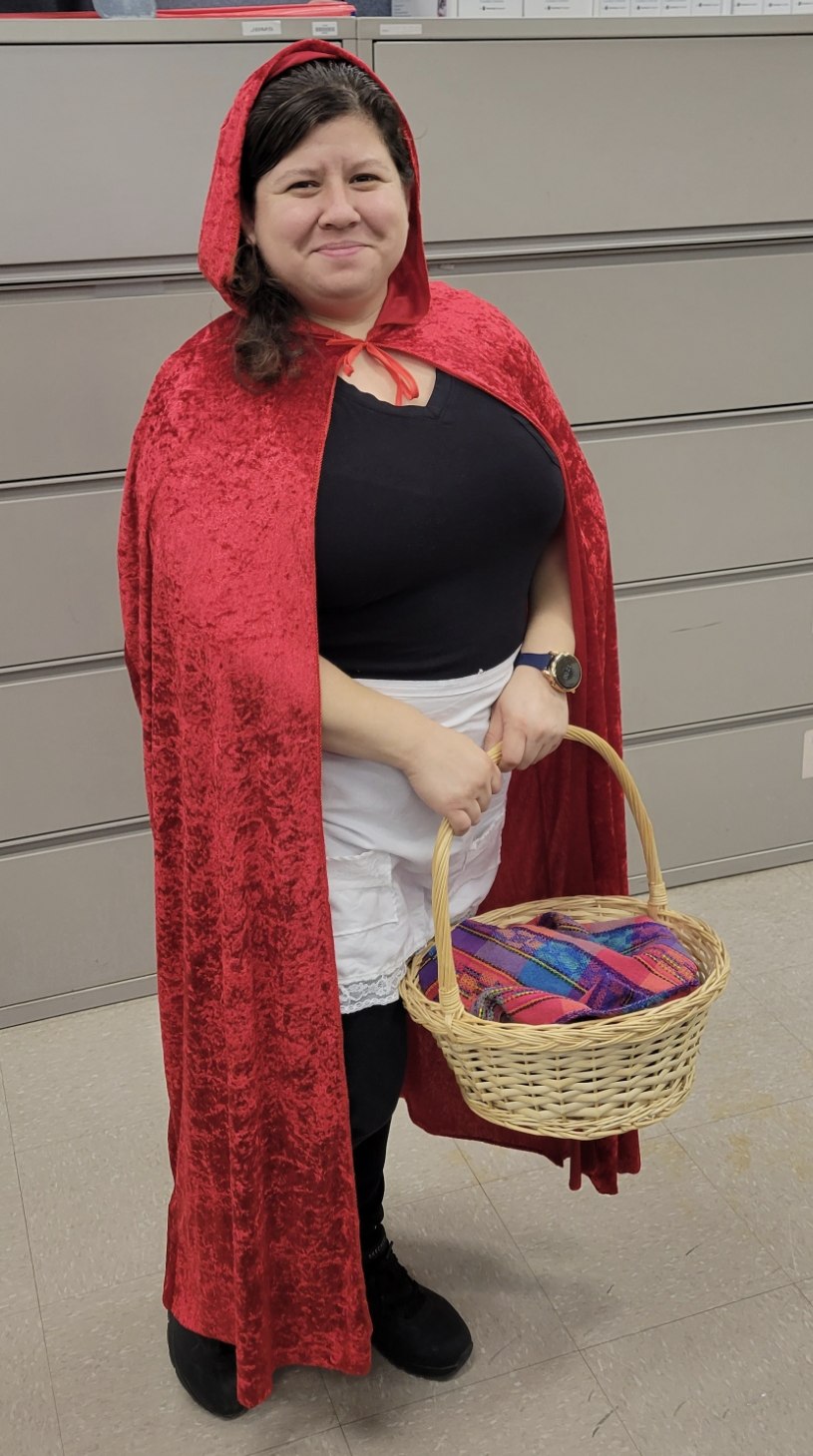 Teacher dressed as Little Red Riding Hood