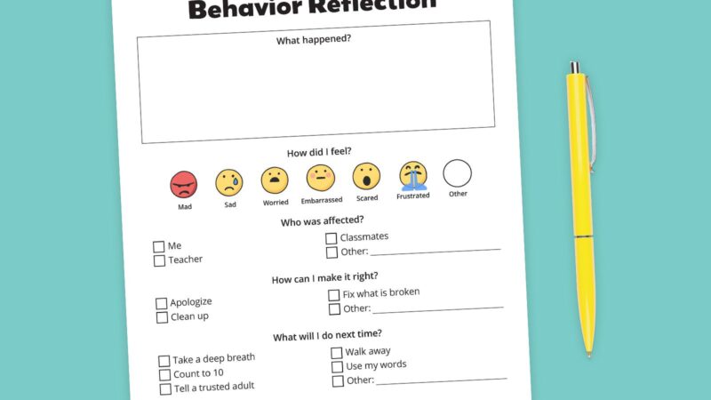 behavior reflection sheet 