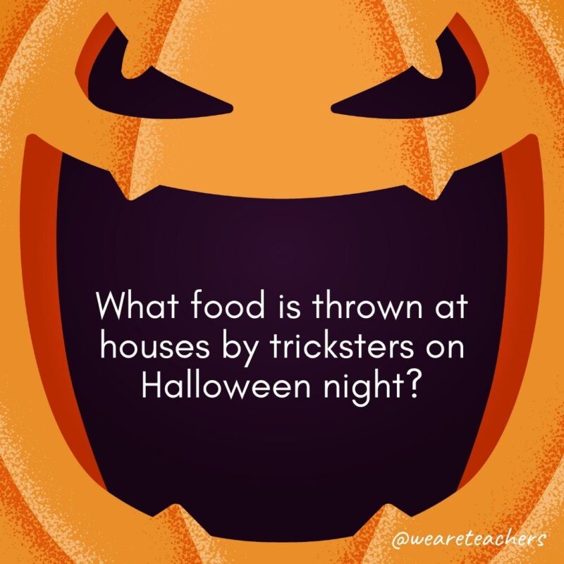  What food is thrown at houses by tricksters on Halloween night?