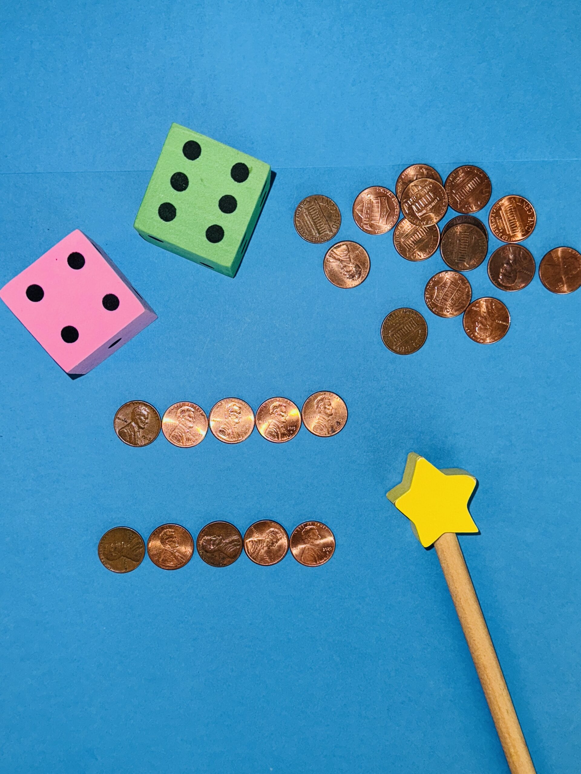 Pennies arranged into groups of five