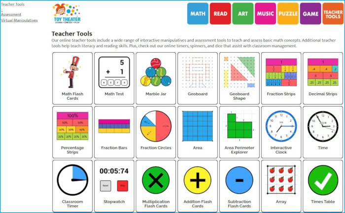 Toy Theater's teacher online tools