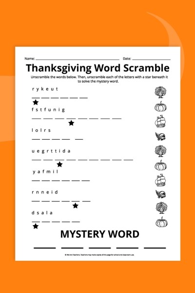 Thanksgiving Word Scramble