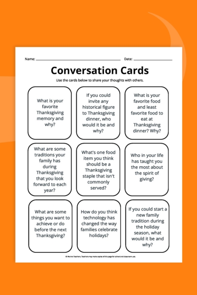 Thanksgiving Conversation Starter Cards