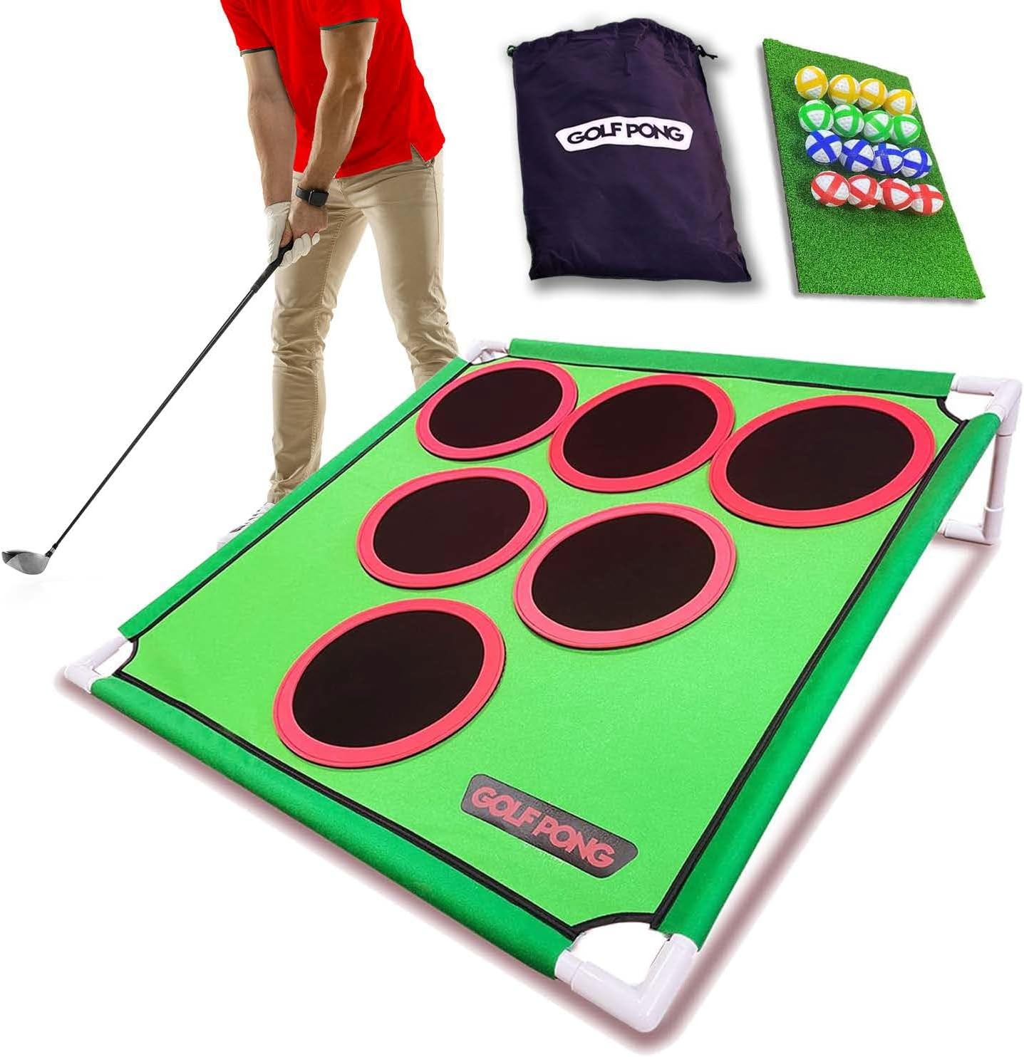 Golf Pong carnival game with targets, club, and balls