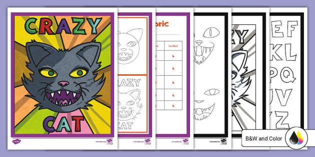 twinkl crazy cat art project Halloween Printables