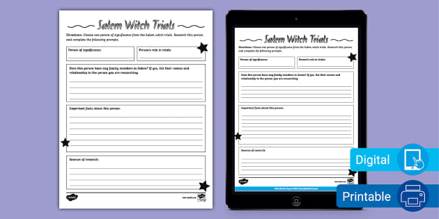 Twinkl Salem Witch Trials Halloween printables