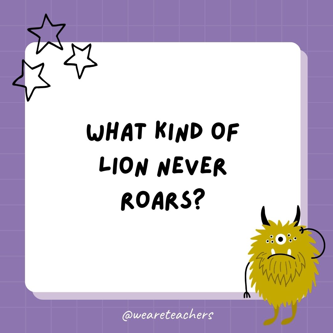 What kind of lion never roars? 
