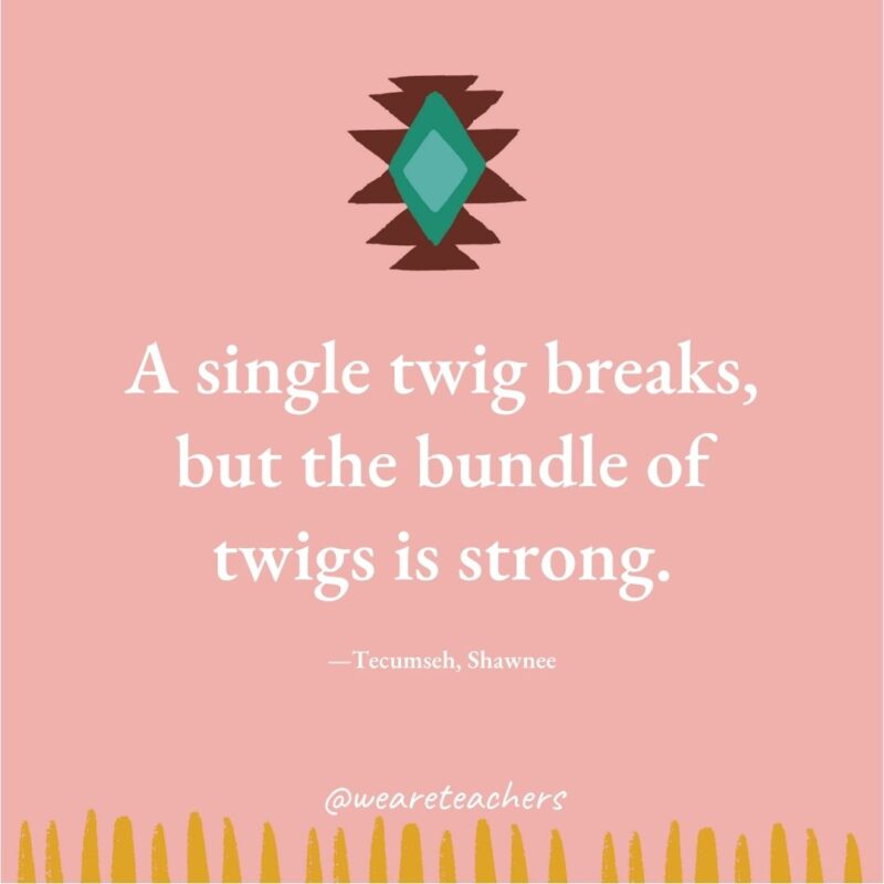 A single twig breaks, but the bundle of twigs is strong. —Tecumseh, Shawnee