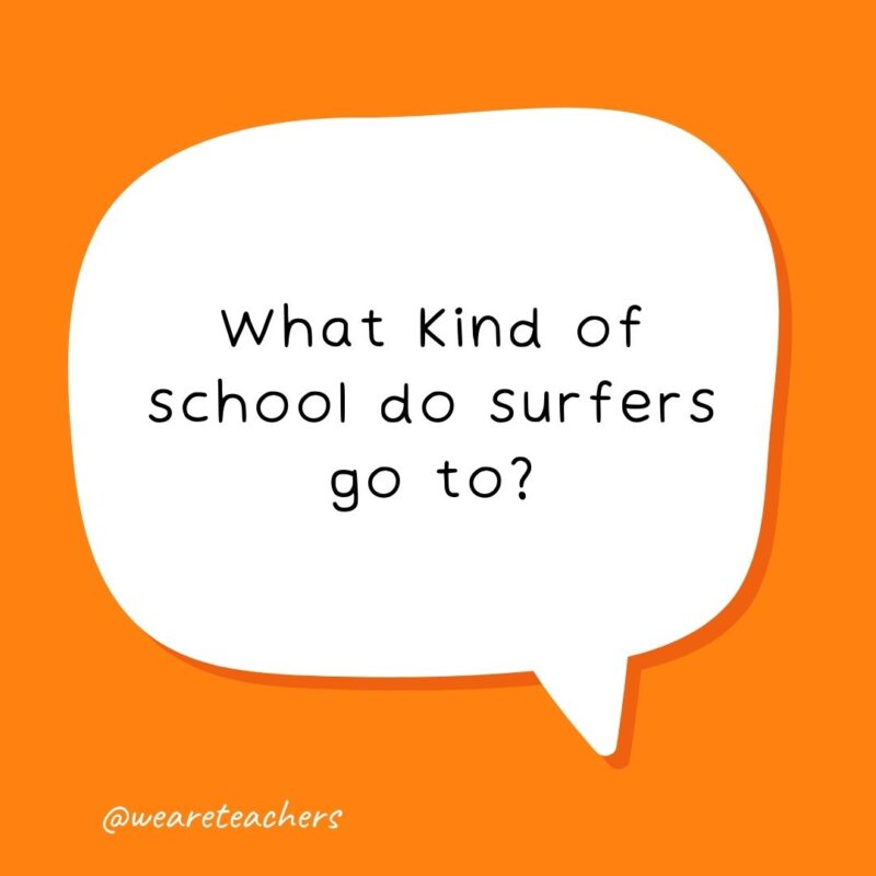 What kind of school do surfers go to? Boarding school.- school jokes for kids