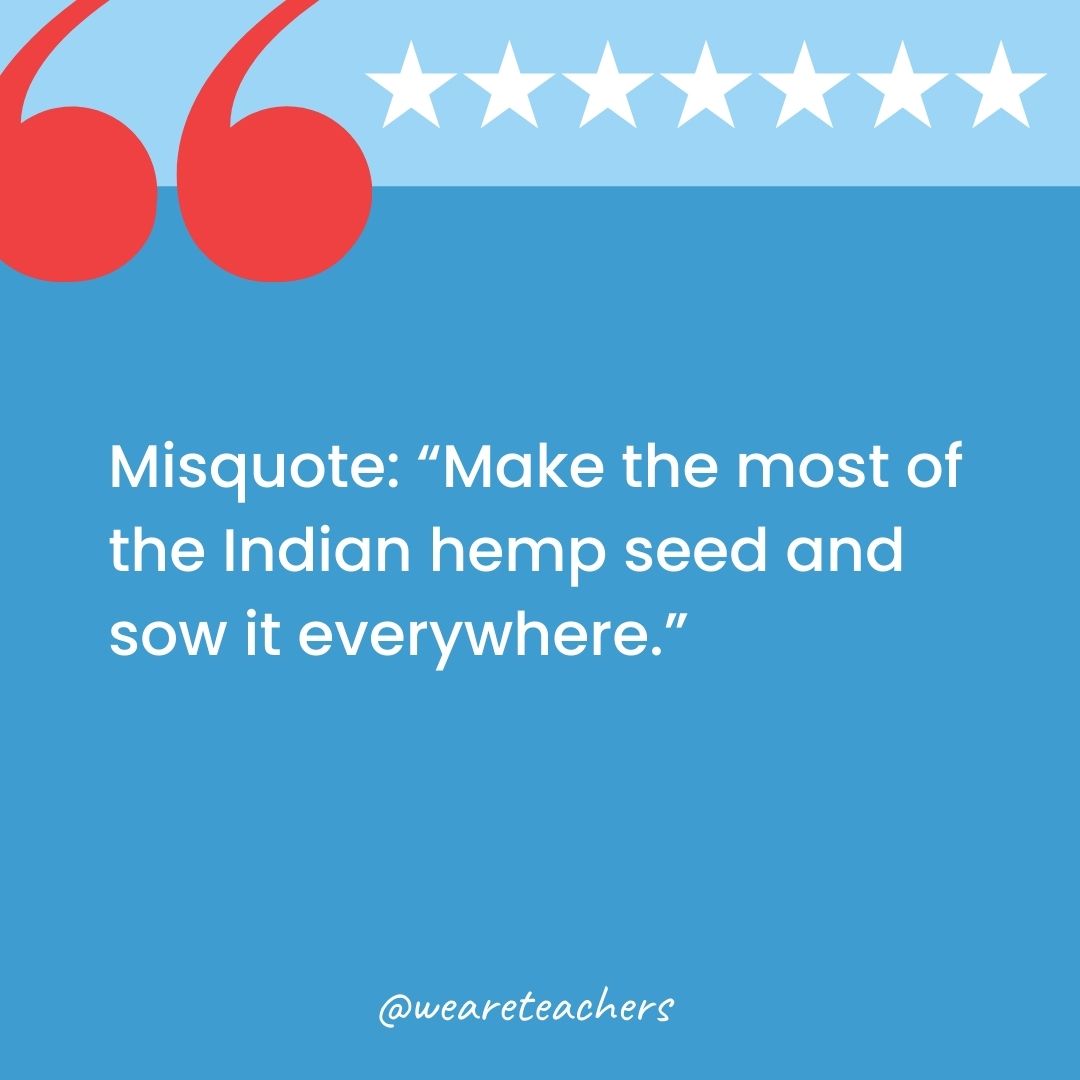 Misquote: Make the most of the Indian hemp seed and sow it everywhere.