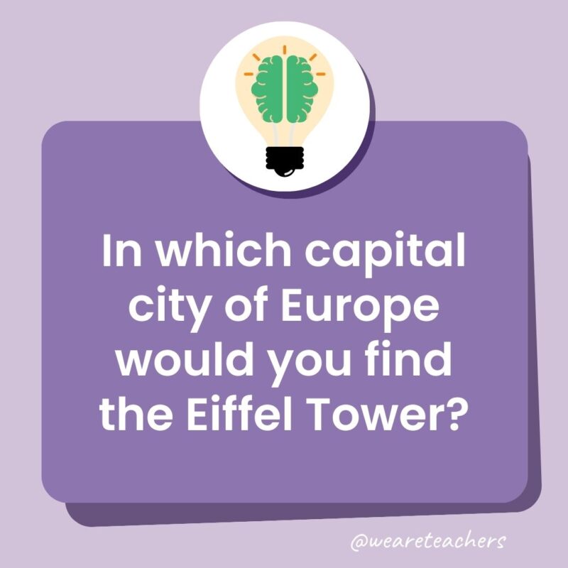 In which capital city of Europe would you find the Eiffel Tower?