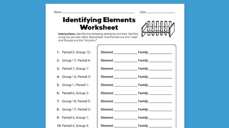 Identifying Elements Worksheet