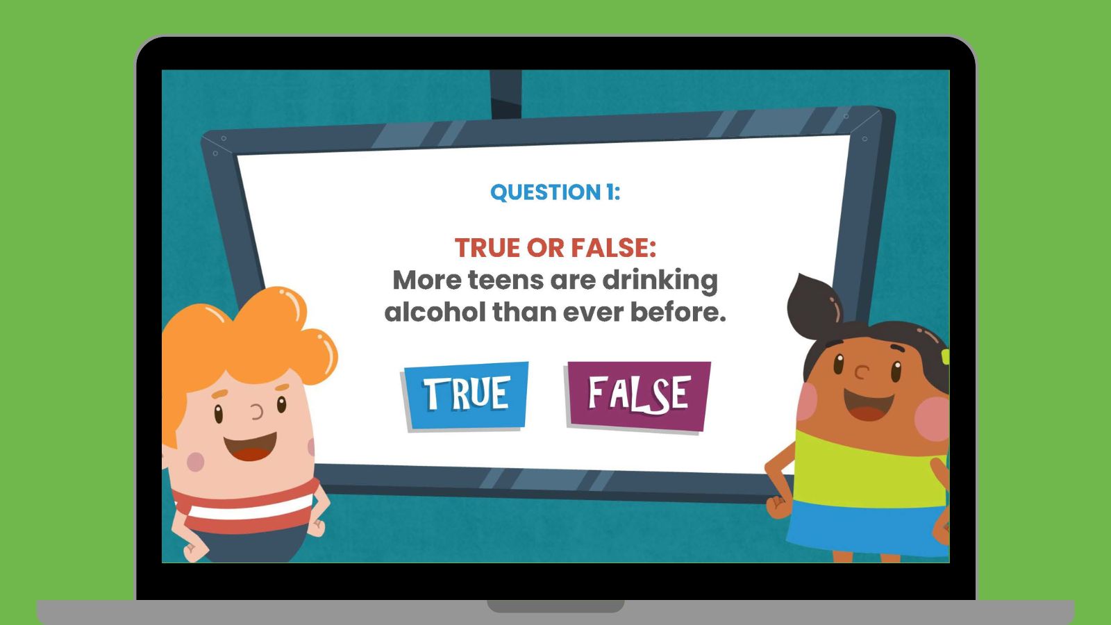 Sample slide from the underage drinking prevention game