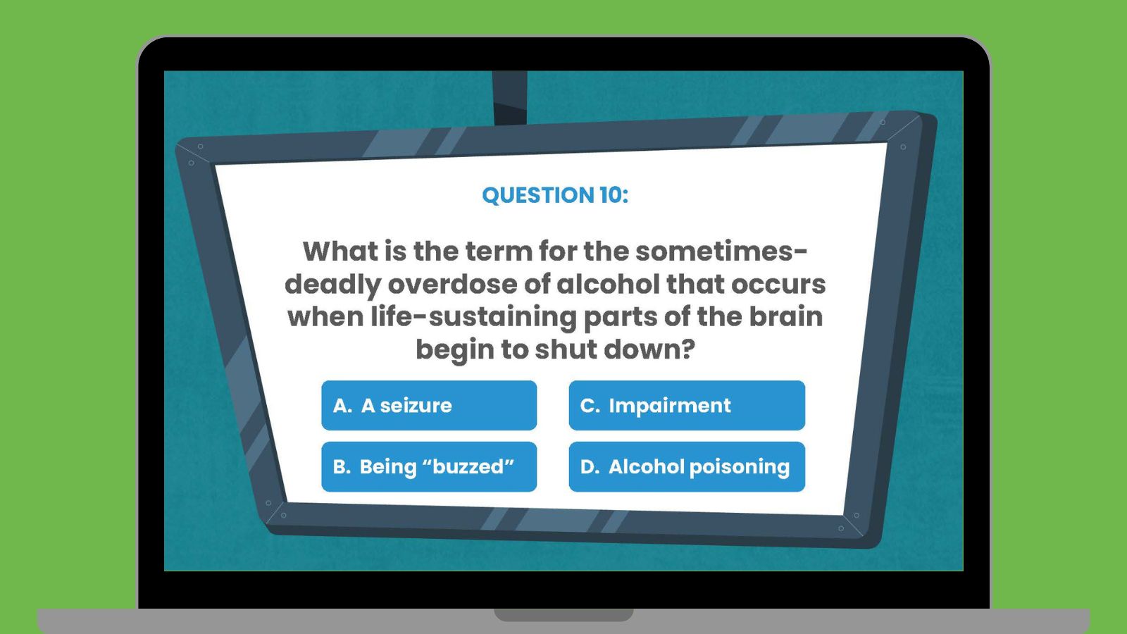 Image of a slide from the Ask, Listen, Learn underage drinking prevention game