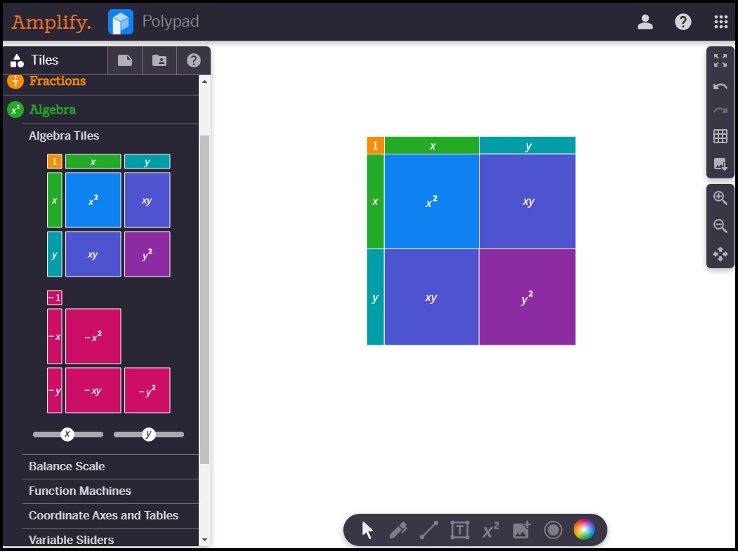 Polypad workspace with algebra tiles