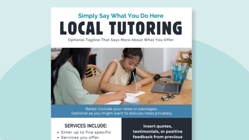 Local tutoring digital flyer for teachers side jobs.