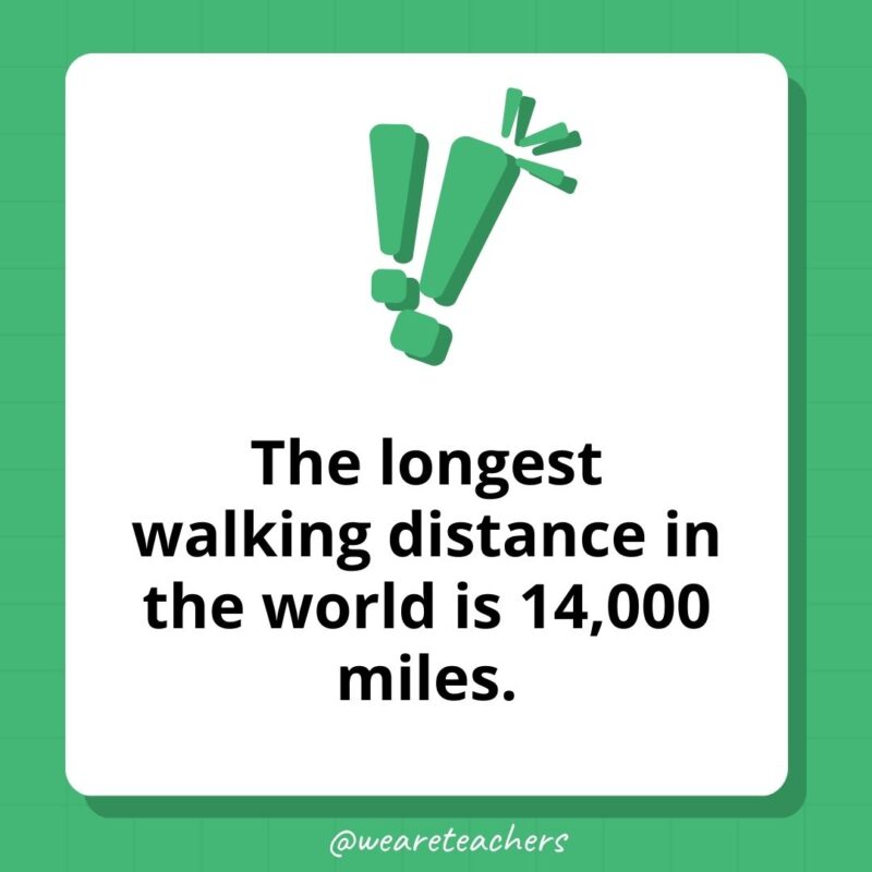 The longest walking distance in the world is 14,000 miles. 