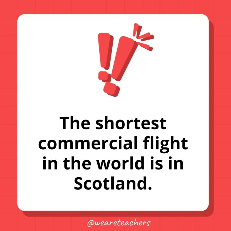 The shortest commercial flight in the world is in Scotland. 