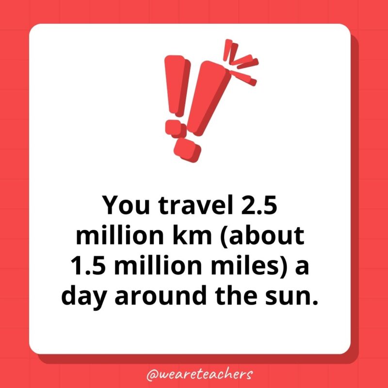 You travel 2.5 million km (about 1.5 million miles) a day around the sun.- weird fun facts