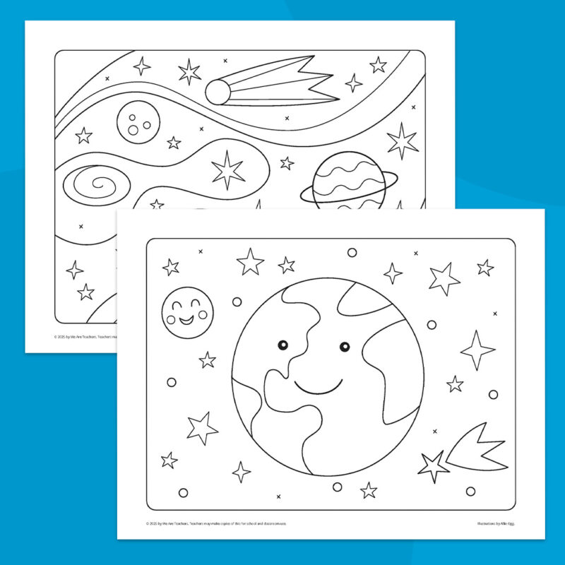 Planet and stars coloring pages