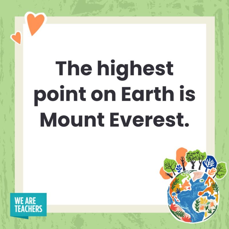 The highest point on Earth is Mount Everest.