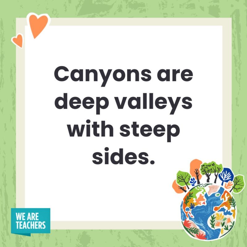 Canyons are deep valleys with steep sides.