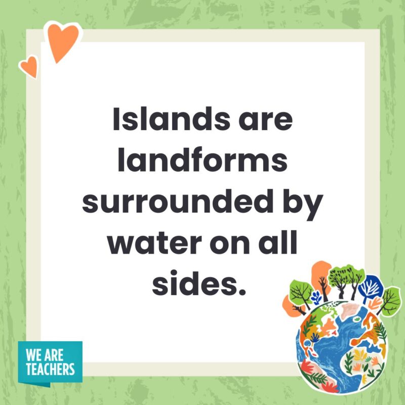 Islands are landforms surrounded by water on all sides. - facts about Earth