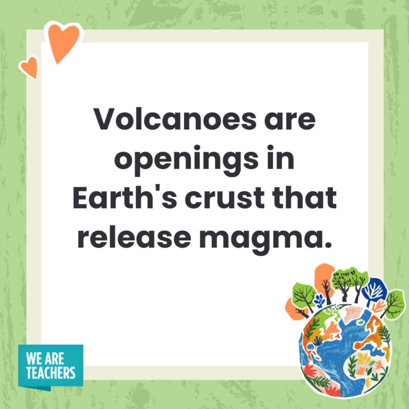 Volcanoes are openings in Earth's crust that release magma.