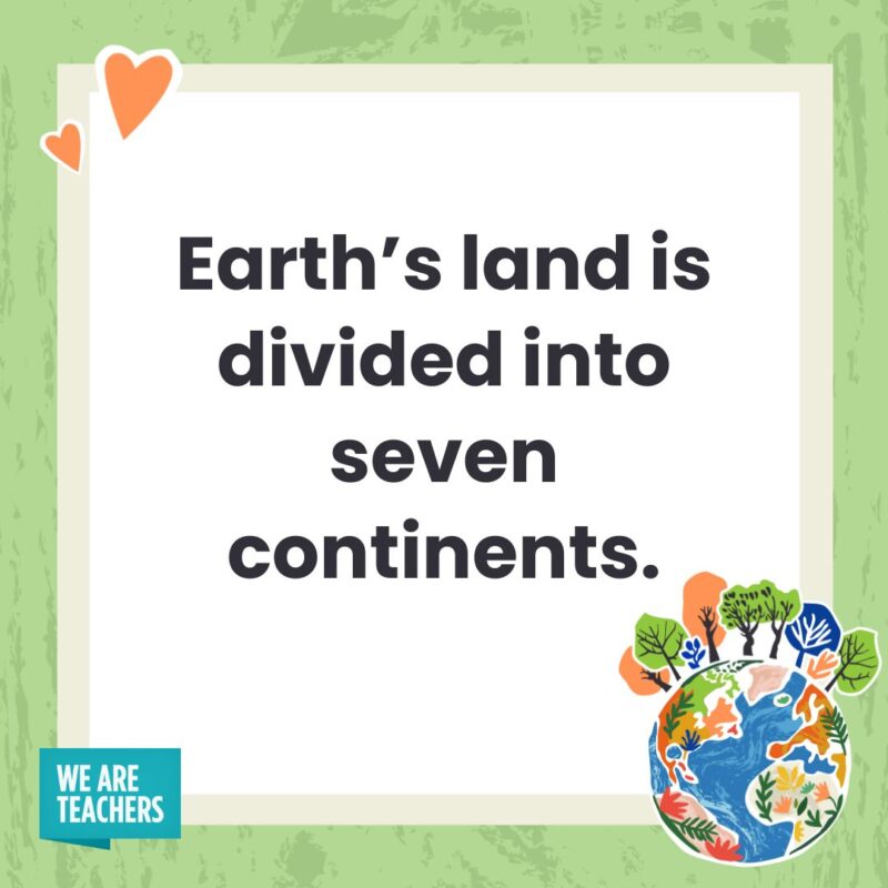 Earth’s land is divided into seven continents.