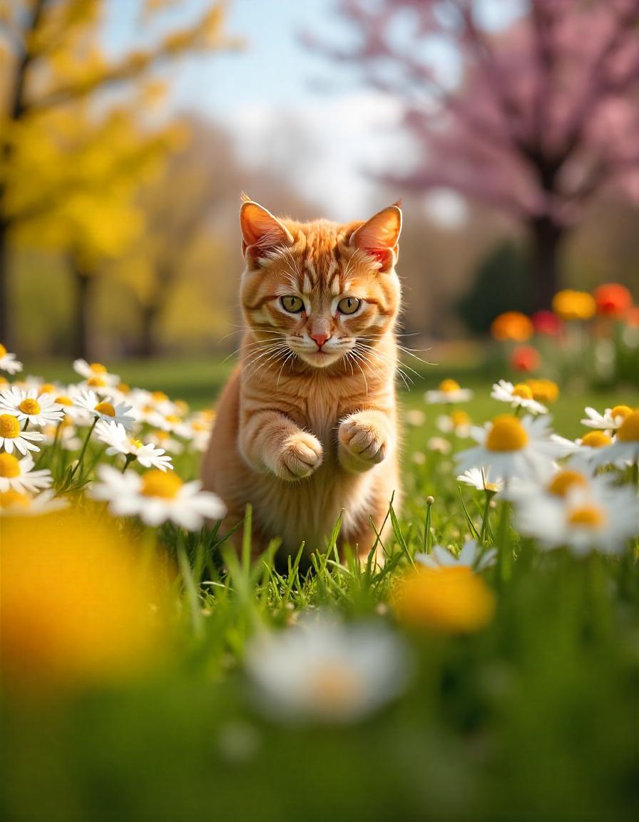 Cat picking daisies