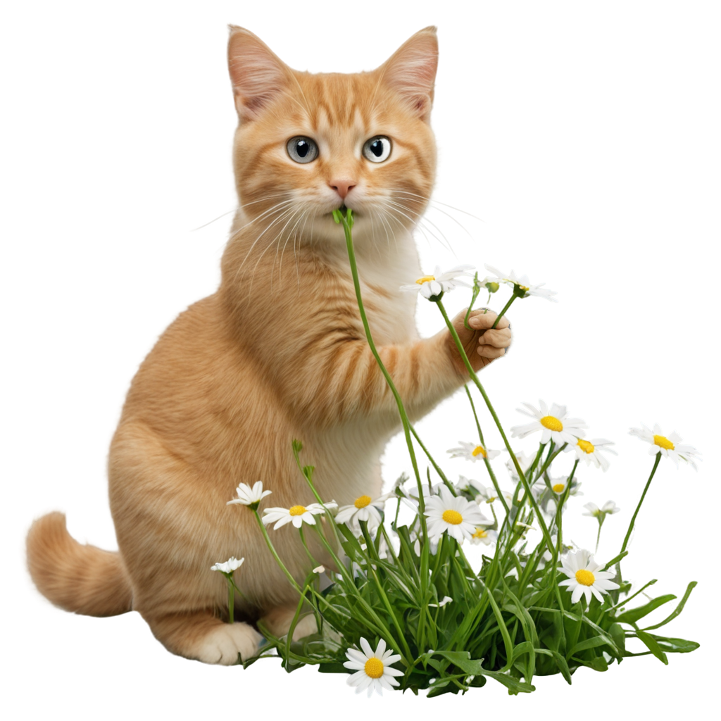 cat picking daisies