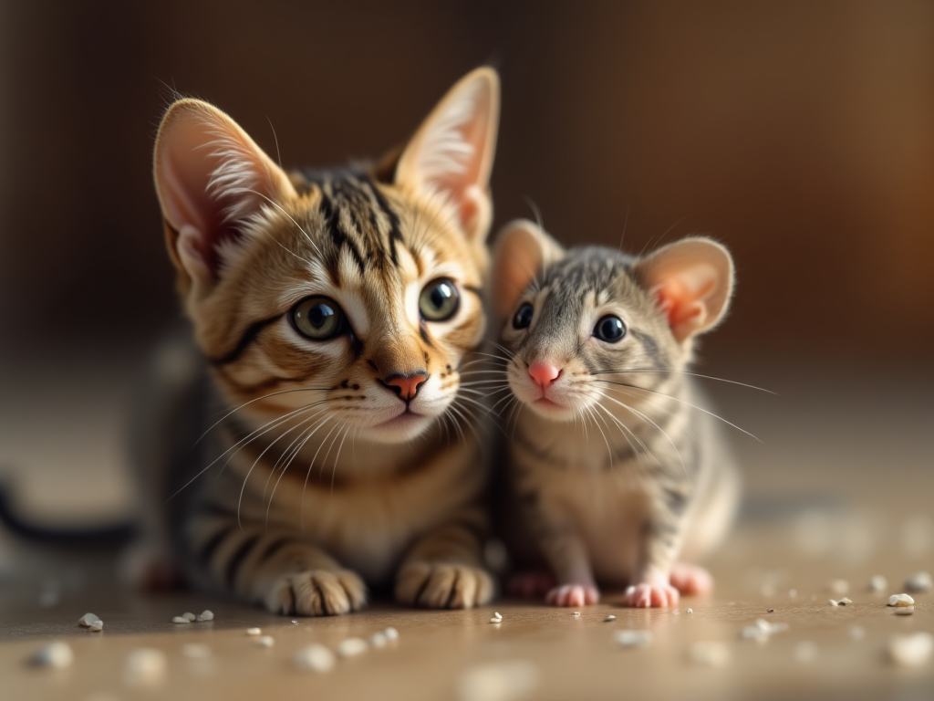 cat and mouse hanging out together as friends